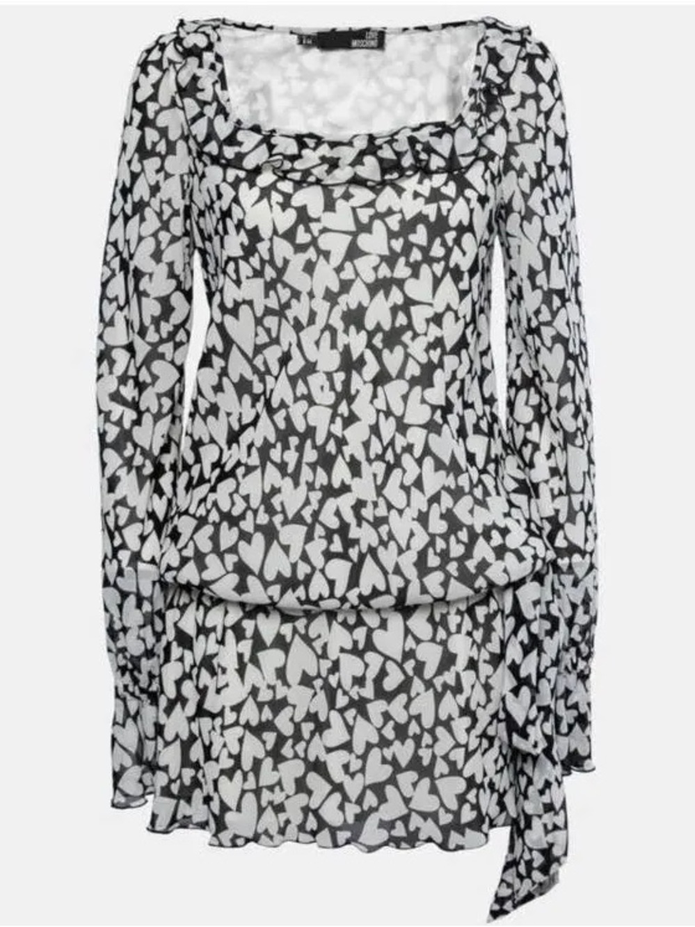 Love Moschino Black & White Heart Print Long Sleeve Drop waist Dress